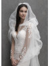 Long Illusion Sleeve Ivory Sequined Lace Sheer Back Wedding Dress